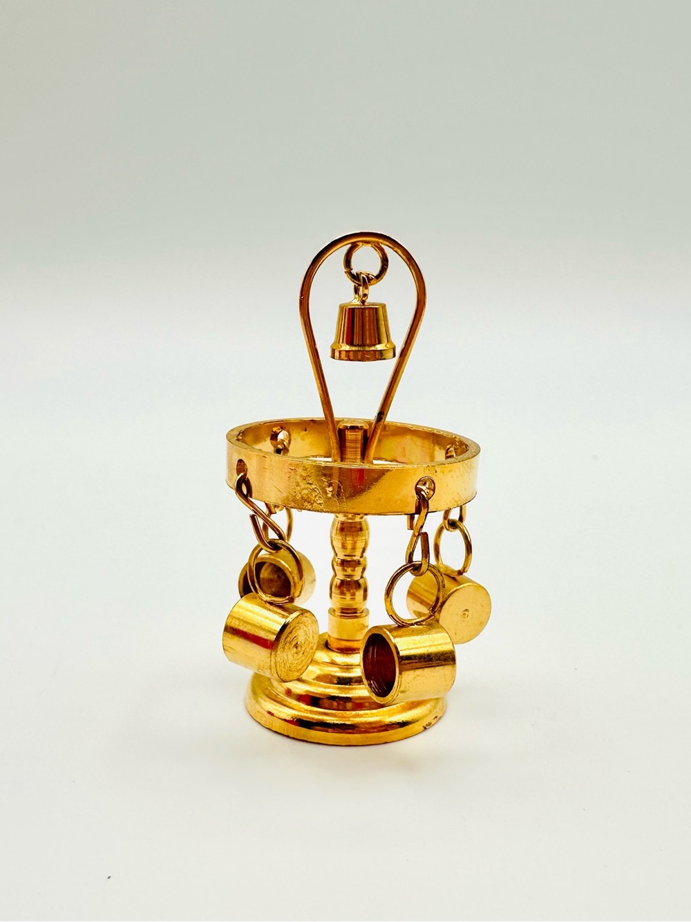 Vintage Brass Miniature Mugs on Mug Tree NIB
